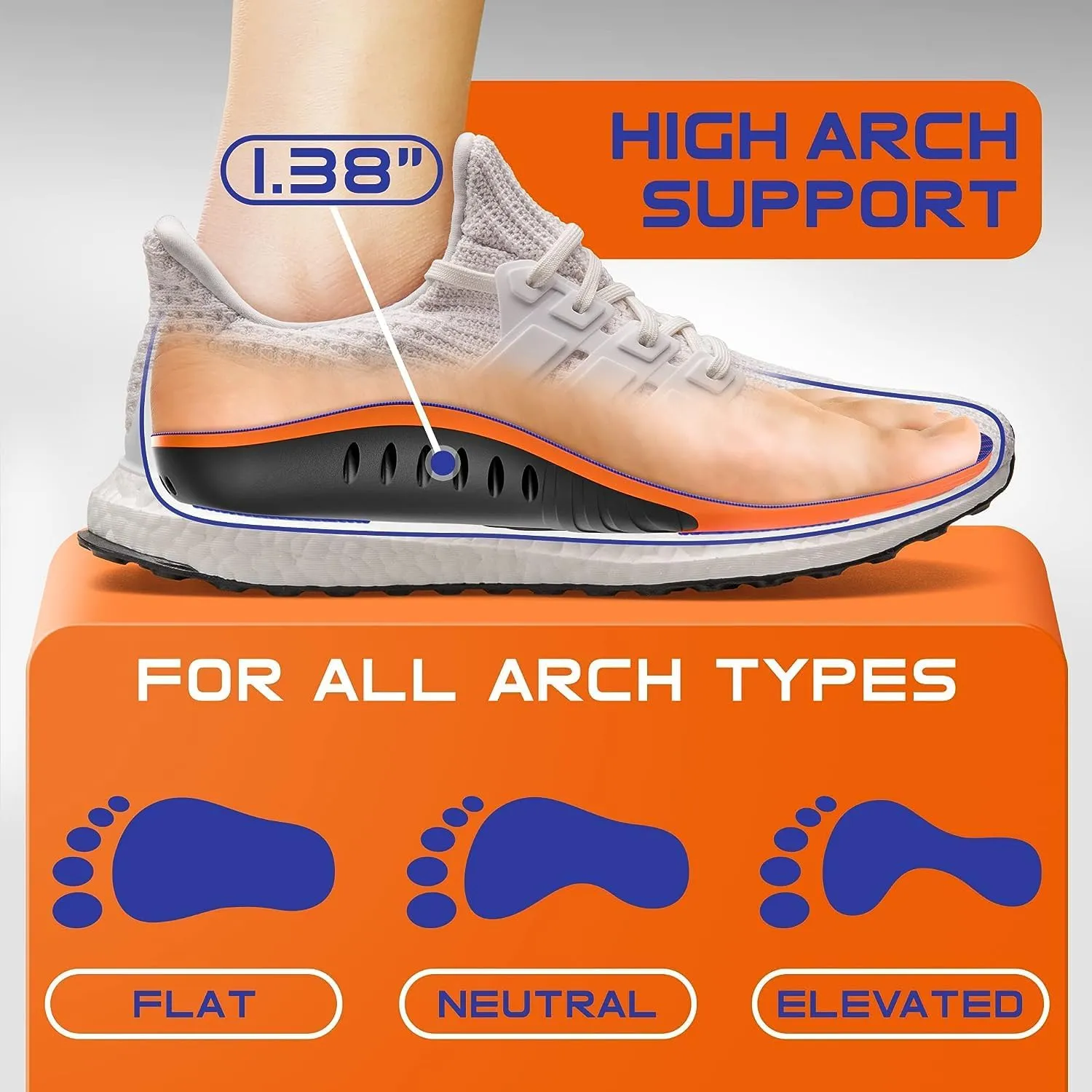 220  lbs Heavy Duty Support Plantar Fasciitis Insoles Arch Support Orthotic Inserts Insoles for Big & Tall Men Women, Work Boot Shoe Insole (Indigo, M)