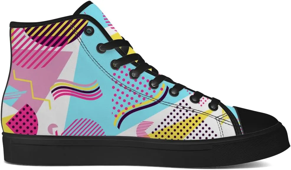 80s High Top Canvas Shoes for Men Women Retro Geometric High Top Sneakers Lace Up Casual Shoes Gifts for Boyfriend Girlfriend