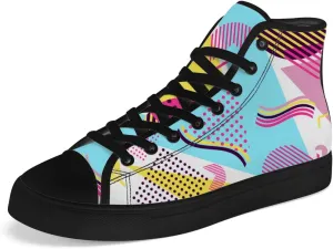 80s High Top Canvas Shoes for Men Women Retro Geometric High Top Sneakers Lace Up Casual Shoes Gifts for Boyfriend Girlfriend