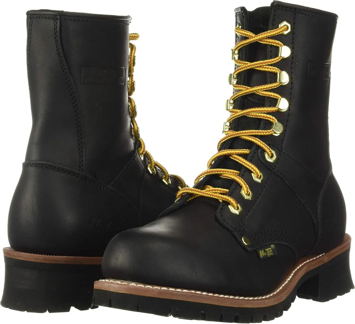 Ad Tec 9in Logger Crazy Horse Leather Work Boots for Men - Plain Soft Toe & Shock Absorbing Non Slip Rubber Lug Sole