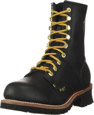 Ad Tec 9in Logger Crazy Horse Leather Work Boots for Men - Plain Soft Toe & Shock Absorbing Non Slip Rubber Lug Sole