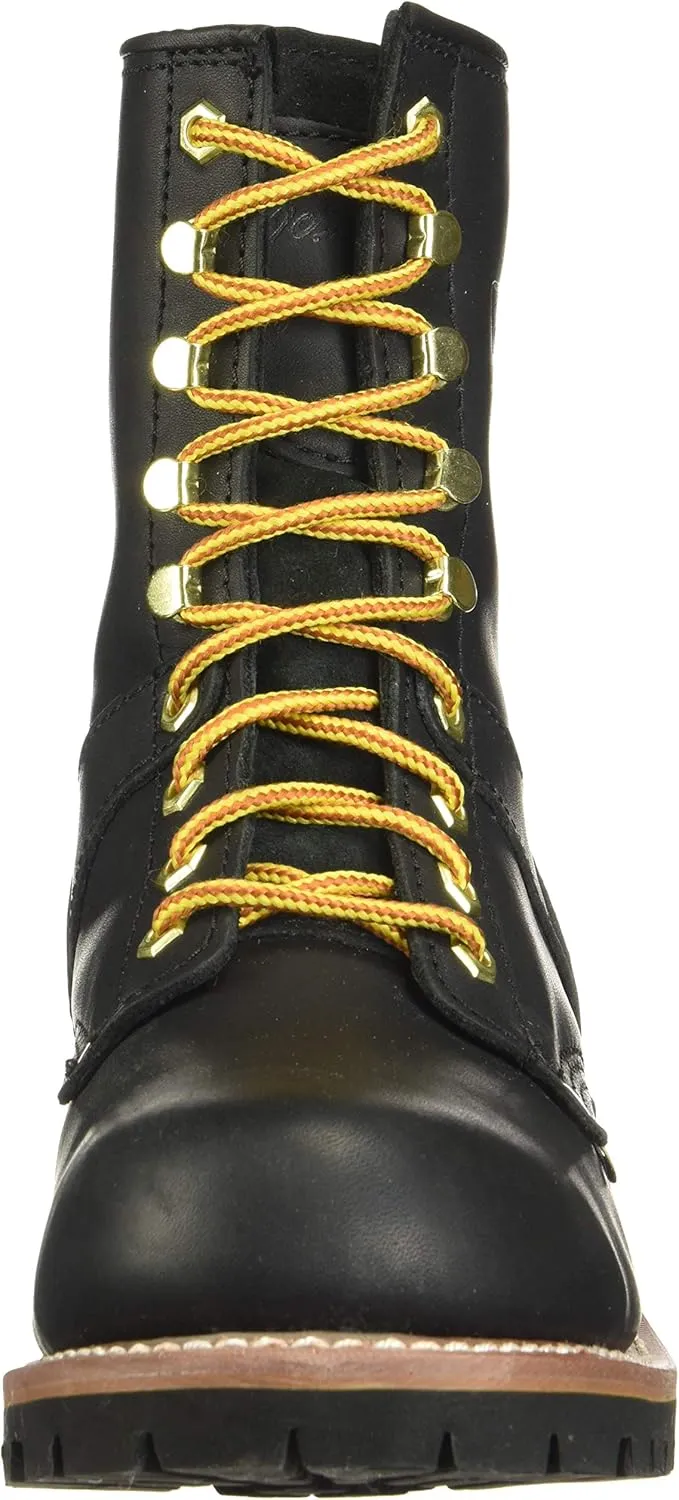 Ad Tec 9in Logger Crazy Horse Leather Work Boots for Men - Plain Soft Toe & Shock Absorbing Non Slip Rubber Lug Sole