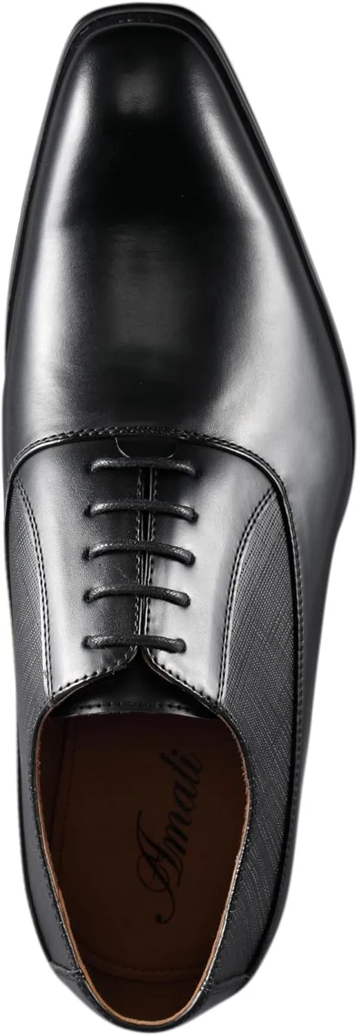 Amali Oxford Dress Shoes for Men with Textured Cap Toe, Men's Oxford Shoes Made from Premium PU Leather, Versatile Formal Footwear for All Occasions