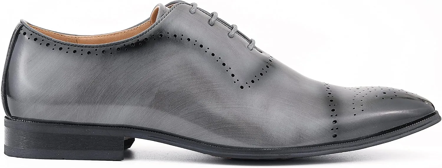 Amali Oxford Dress Shoes for Men with Textured Cap Toe, Men's Oxford Shoes Made from Premium PU Leather, Versatile Formal Footwear for All Occasions