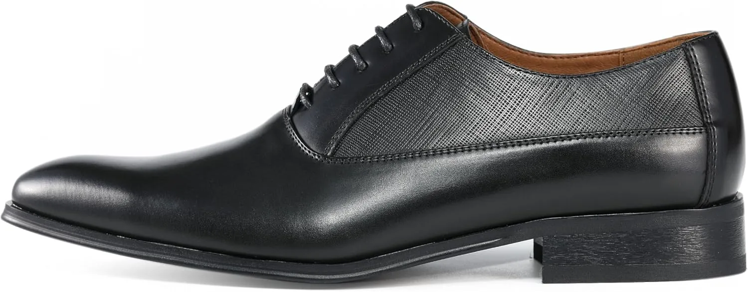 Amali Oxford Dress Shoes for Men with Textured Cap Toe, Men's Oxford Shoes Made from Premium PU Leather, Versatile Formal Footwear for All Occasions