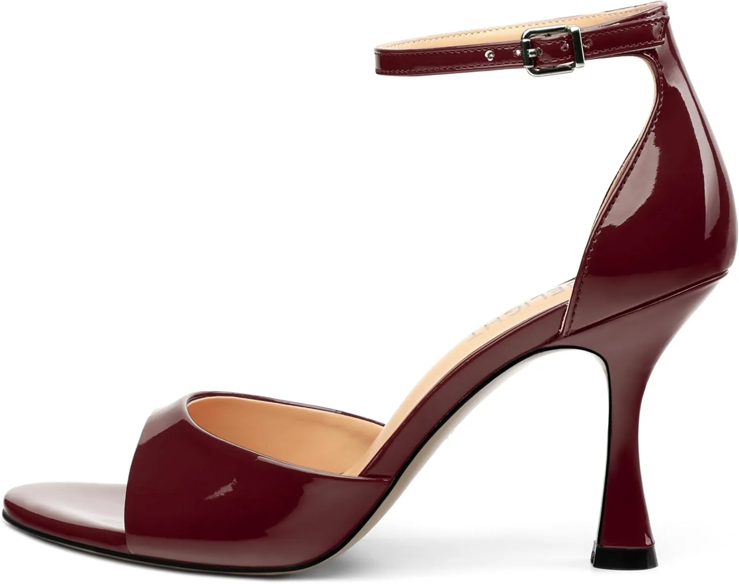 AMBELIGHT Women's Sexy Stiletto High Kitten Patent Heels Ankle Strap Buckle Round Peep Open Toe Sandals Elegant Dress Office Party Wedding Shoes For Women 3.5 Inch