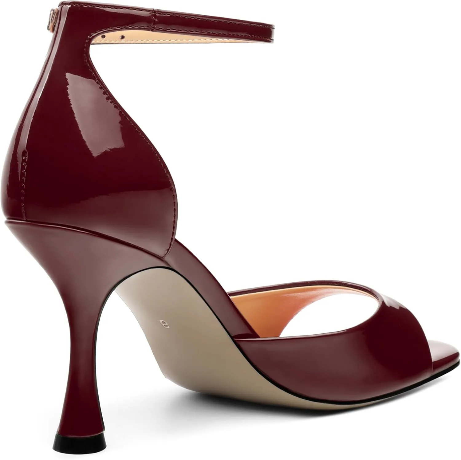 AMBELIGHT Women's Sexy Stiletto High Kitten Patent Heels Ankle Strap Buckle Round Peep Open Toe Sandals Elegant Dress Office Party Wedding Shoes For Women 3.5 Inch