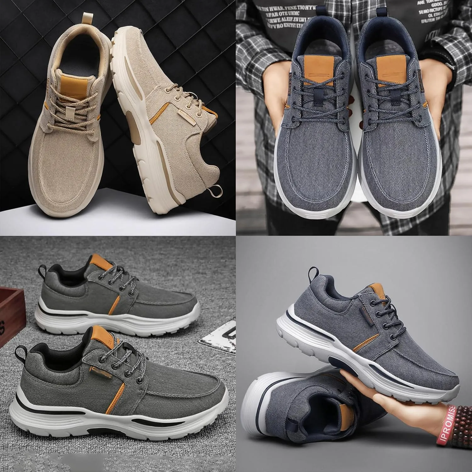 AngryMonkey Men's Lightweight Casual Canvas Shoes,Trendy Comfort Breathable Orthotic Cushion Non-Slip Outdoor Hiking Sneakers