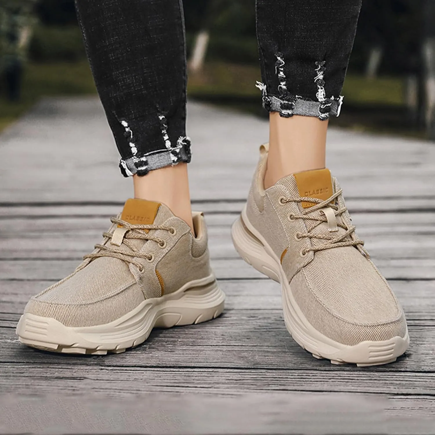 AngryMonkey Men's Lightweight Casual Canvas Shoes,Trendy Comfort Breathable Orthotic Cushion Non-Slip Outdoor Hiking Sneakers