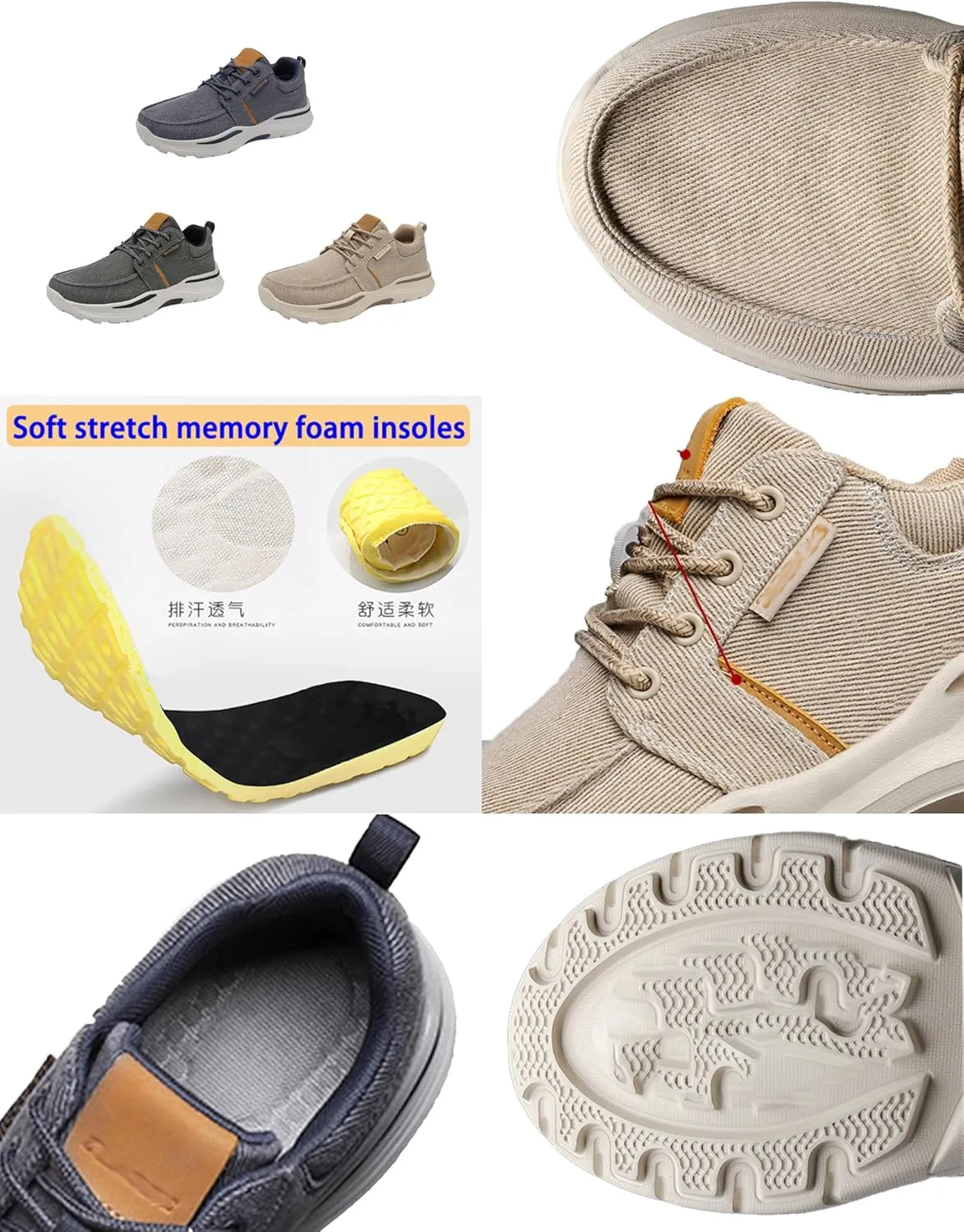 AngryMonkey Men's Lightweight Casual Canvas Shoes,Trendy Comfort Breathable Orthotic Cushion Non-Slip Outdoor Hiking Sneakers