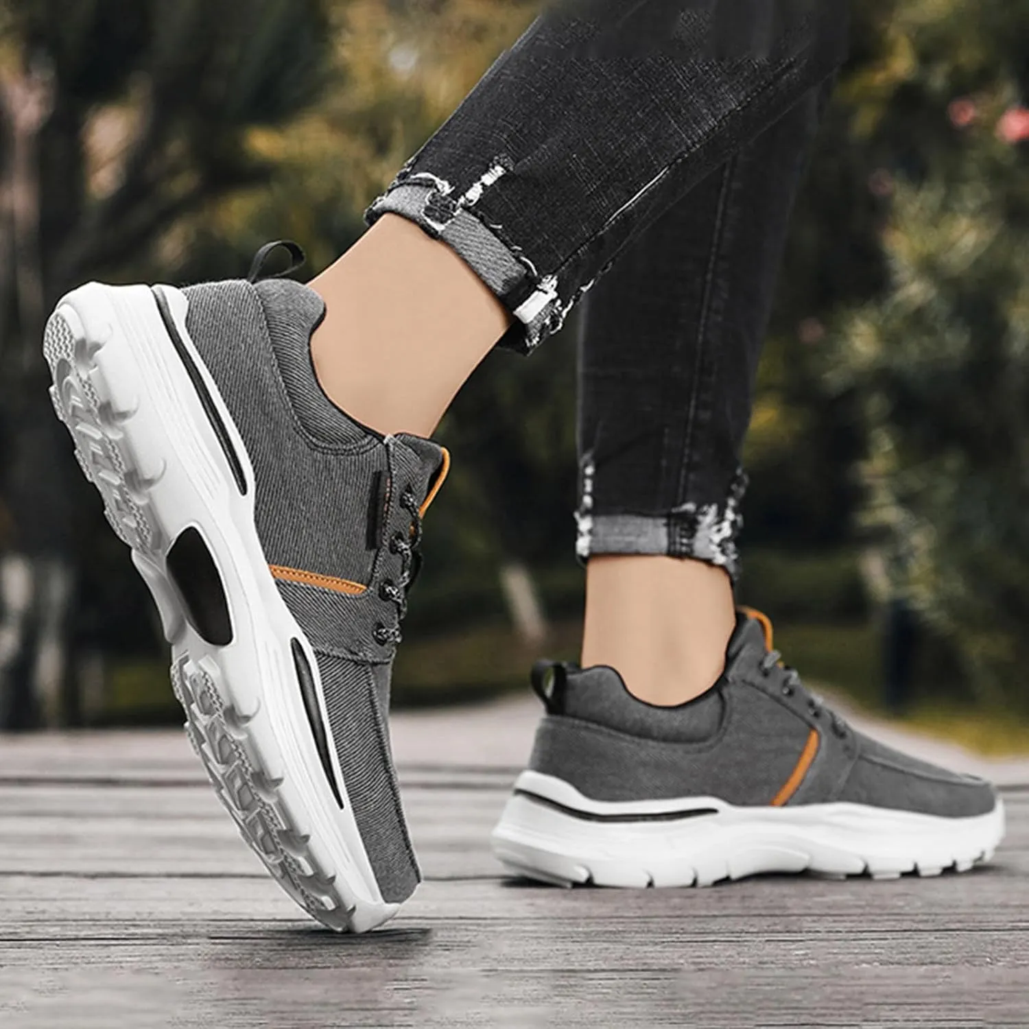 AngryMonkey Men's Lightweight Casual Canvas Shoes,Trendy Comfort Breathable Orthotic Cushion Non-Slip Outdoor Hiking Sneakers
