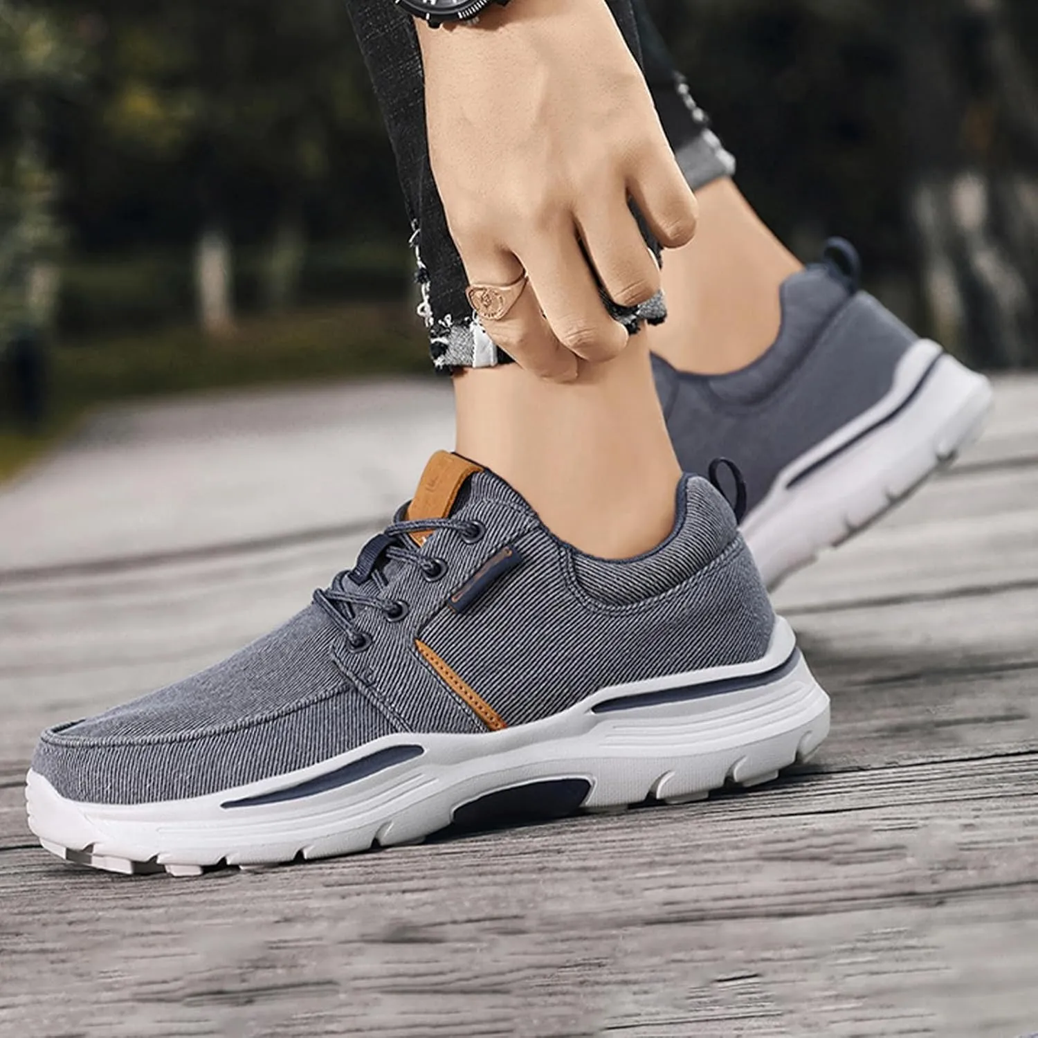 AngryMonkey Men's Lightweight Casual Canvas Shoes,Trendy Comfort Breathable Orthotic Cushion Non-Slip Outdoor Hiking Sneakers