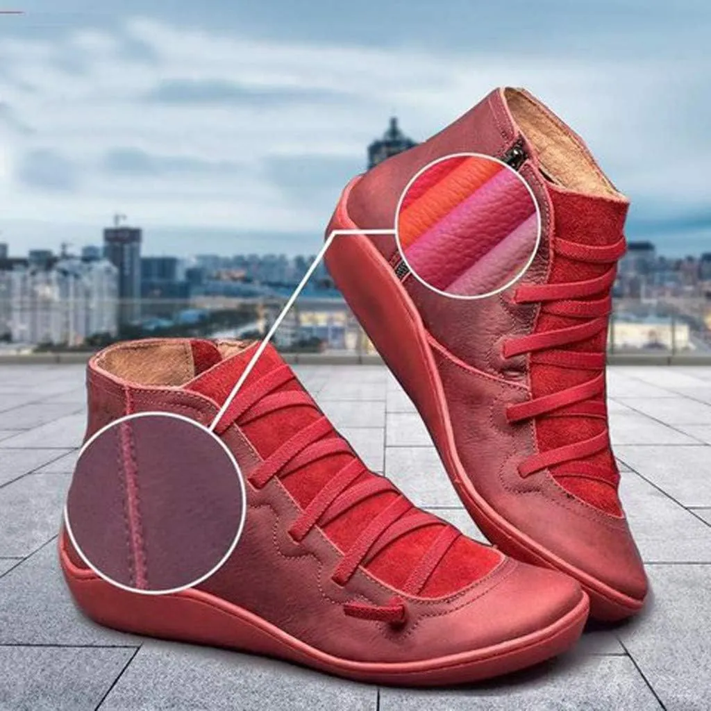 Ankle Booties for Women Flat Heel,Women’s Ankle Boots Fashion Lace Up Side Zip Vintage Booties Low Heel Arch Support