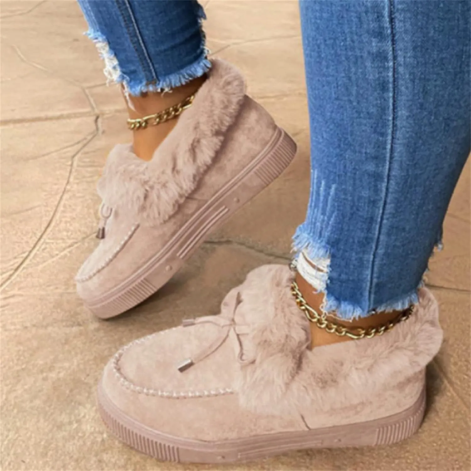 Ankle Boots For Women Comfy Casual Slip-on Warm Loafers Shoes Fur-Lined Comfortable Lightweight Winter Snow Boots