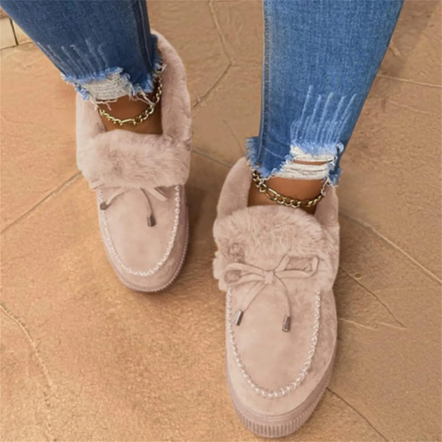 Ankle Boots For Women Comfy Casual Slip-on Warm Loafers Shoes Fur-Lined Comfortable Lightweight Winter Snow Boots
