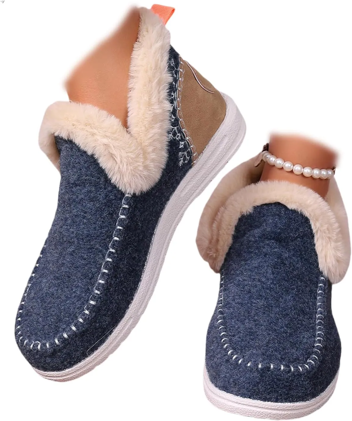 Ankle Boots For Women Comfy Snow Boots Winter Shoes Fur Lined Warm Slip On Comfortable Outdoor Walking Loafers Shoes