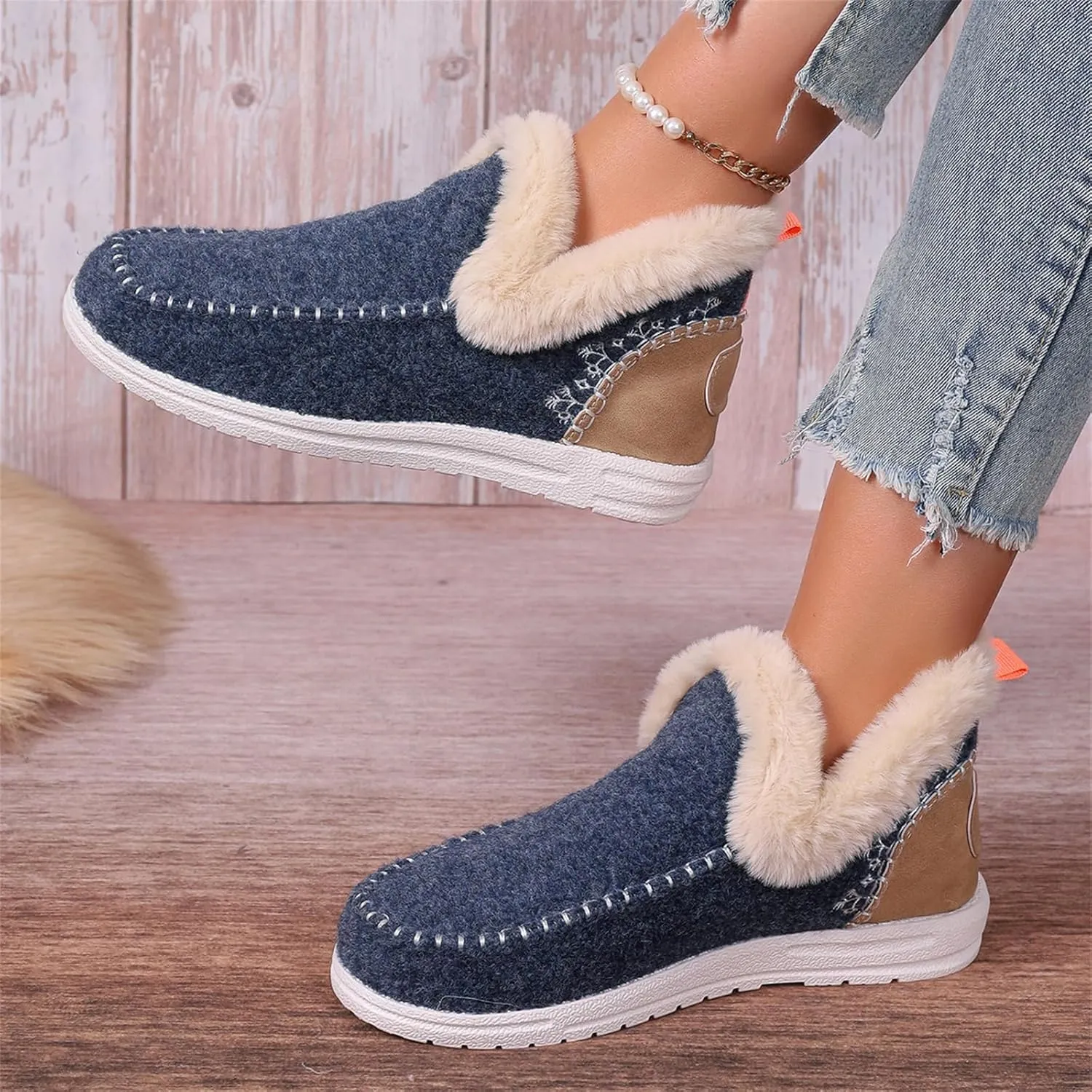 Ankle Boots For Women Comfy Snow Boots Winter Shoes Fur Lined Warm Slip On Comfortable Outdoor Walking Loafers Shoes