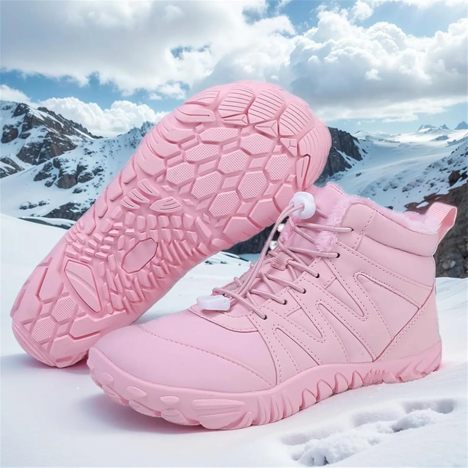 Barefoot Boots Women Waterproof Winter Snow Shoes for Hiking Wide Box Toe Slip On Walking Running Shoes Faux Fur Warm Snow Booties for Cold Weather Zero Drop Barefoot Footwear Trail Sneakers