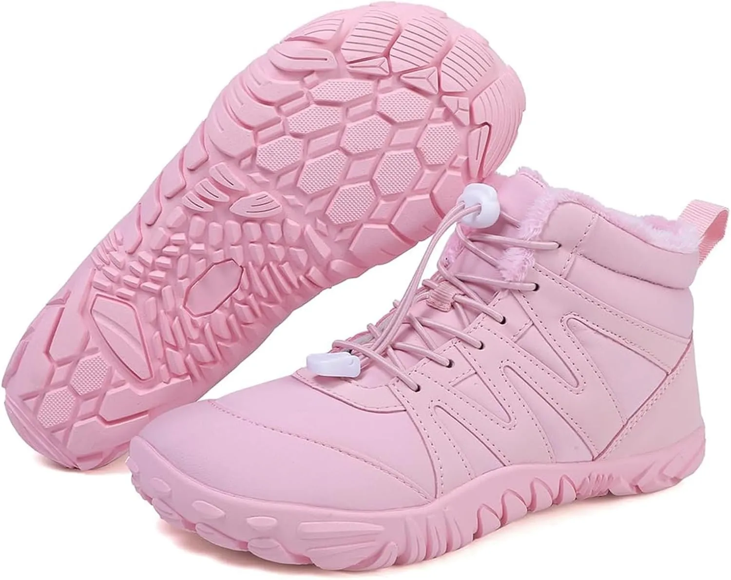 Barefoot Boots Women Waterproof Winter Snow Shoes for Hiking Wide Box Toe Slip On Walking Running Shoes Faux Fur Warm Snow Booties for Cold Weather Zero Drop Barefoot Footwear Trail Sneakers