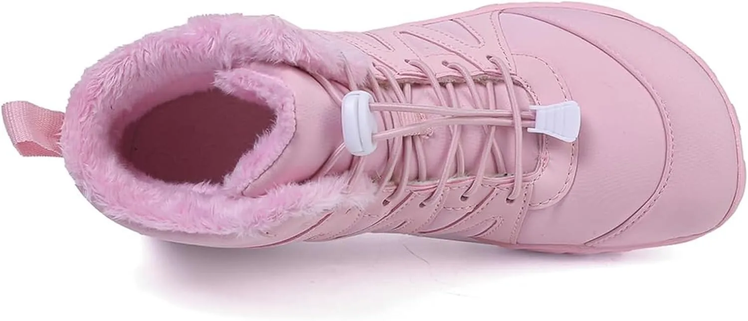 Barefoot Boots Women Waterproof Winter Snow Shoes for Hiking Wide Box Toe Slip On Walking Running Shoes Faux Fur Warm Snow Booties for Cold Weather Zero Drop Barefoot Footwear Trail Sneakers