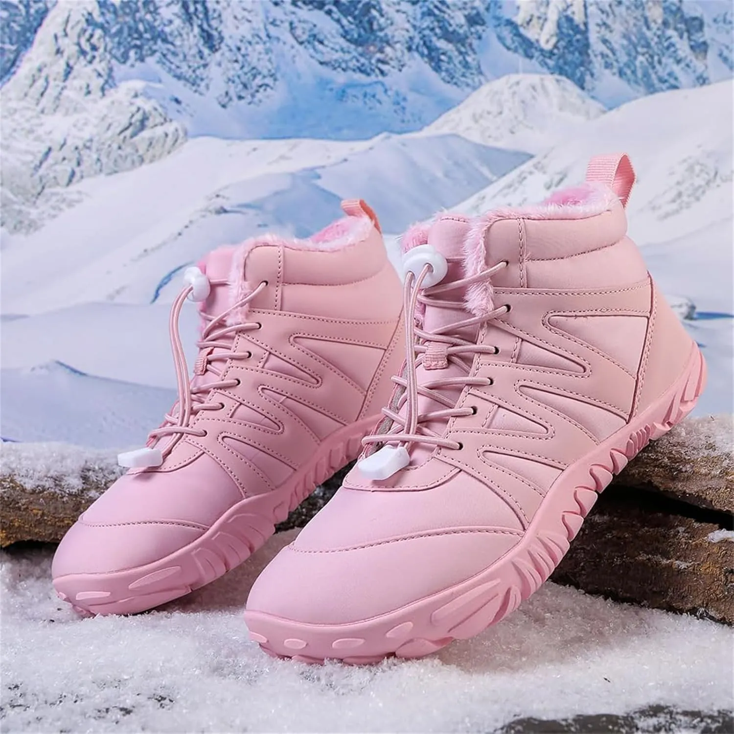 Barefoot Boots Women Waterproof Winter Snow Shoes for Hiking Wide Box Toe Slip On Walking Running Shoes Faux Fur Warm Snow Booties for Cold Weather Zero Drop Barefoot Footwear Trail Sneakers