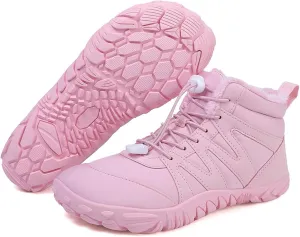 Barefoot Boots Women Waterproof Winter Snow Shoes for Hiking Wide Box Toe Slip On Walking Running Shoes Faux Fur Warm Snow Booties for Cold Weather Zero Drop Barefoot Footwear Trail Sneakers