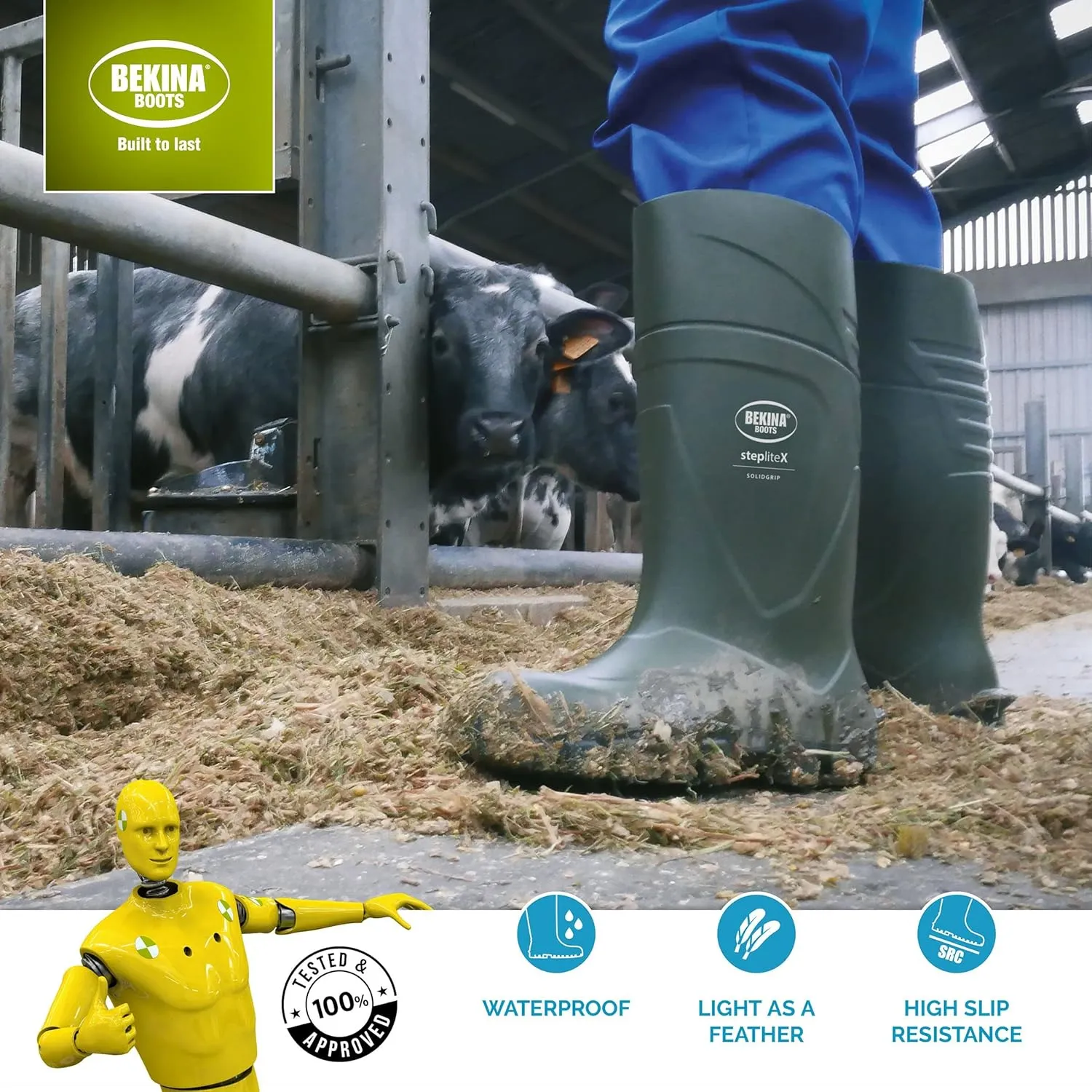 Bekina StepliteX Solidgrip O4 Waterproof Wellington Boots for Men and Women - Lightweight Non Slip Insulated Work Boots with SRC Certified Traction Outsoles