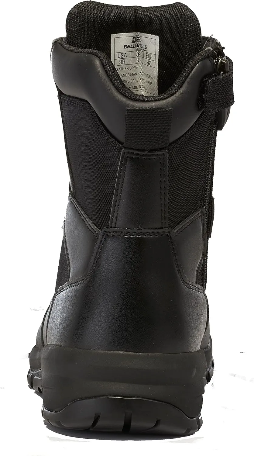 Belleville Spear Point 8 Inch Lightweight Waterproof Side Zip Tactical Boots For Men - Black Tactical Boots For Police and Law Enforcement, EMS, and Security Personnel