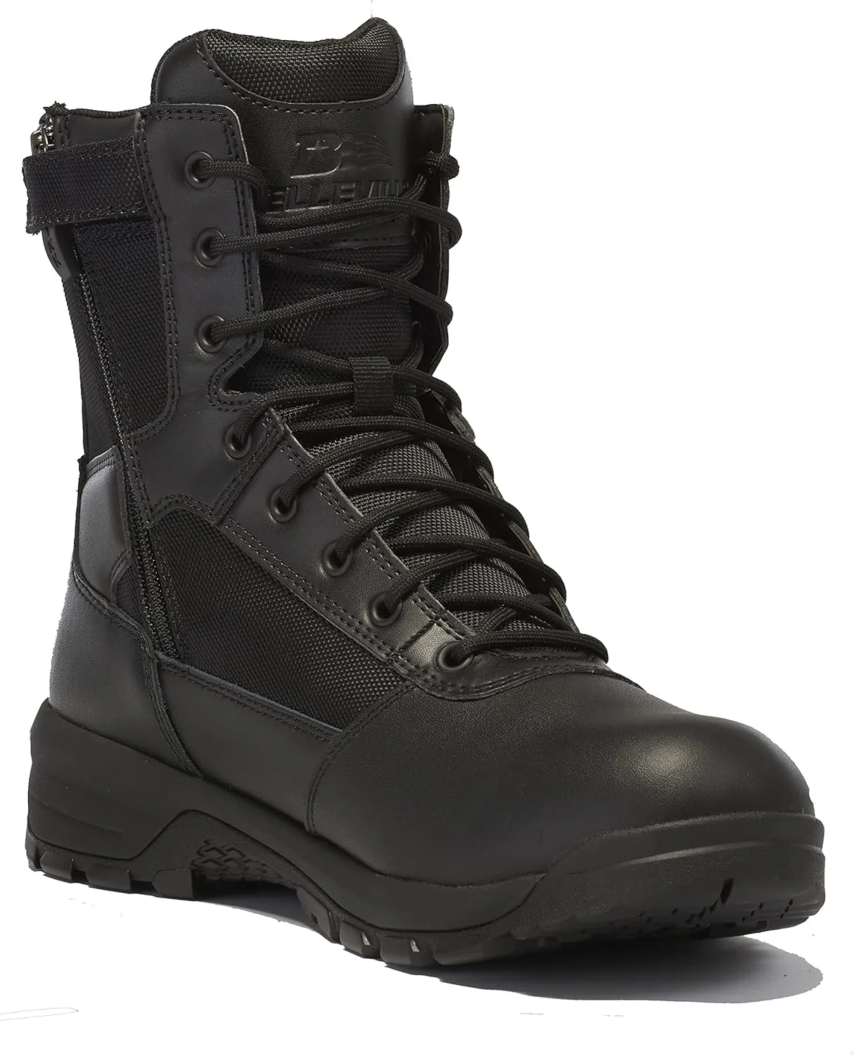 Belleville Spear Point 8 Inch Lightweight Waterproof Side Zip Tactical Boots For Men - Black Tactical Boots For Police and Law Enforcement, EMS, and Security Personnel