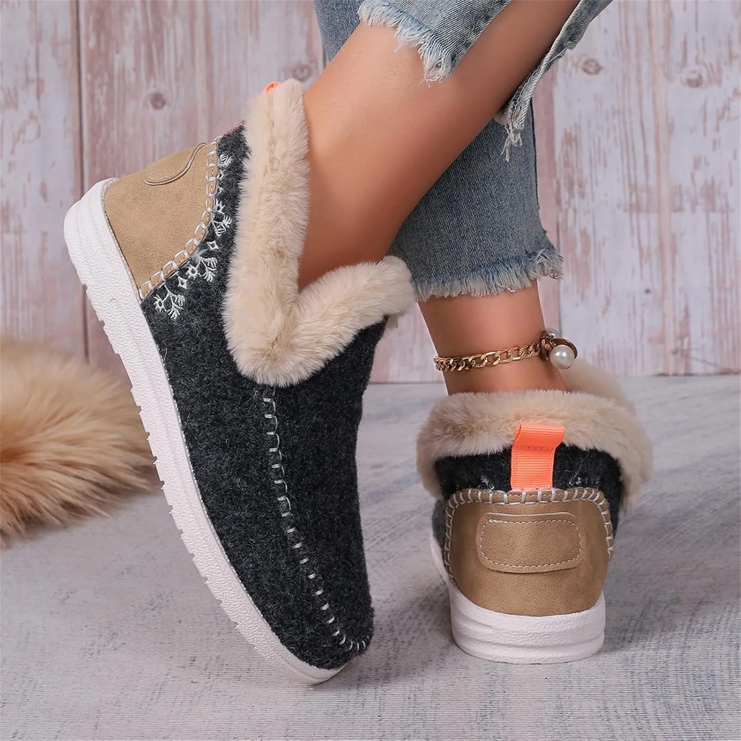 Boots For Women Ankle Booties Dressy Warm Snow Winter Boots Flat Silp On Comfortable Casual Fashion Loafers Shoes