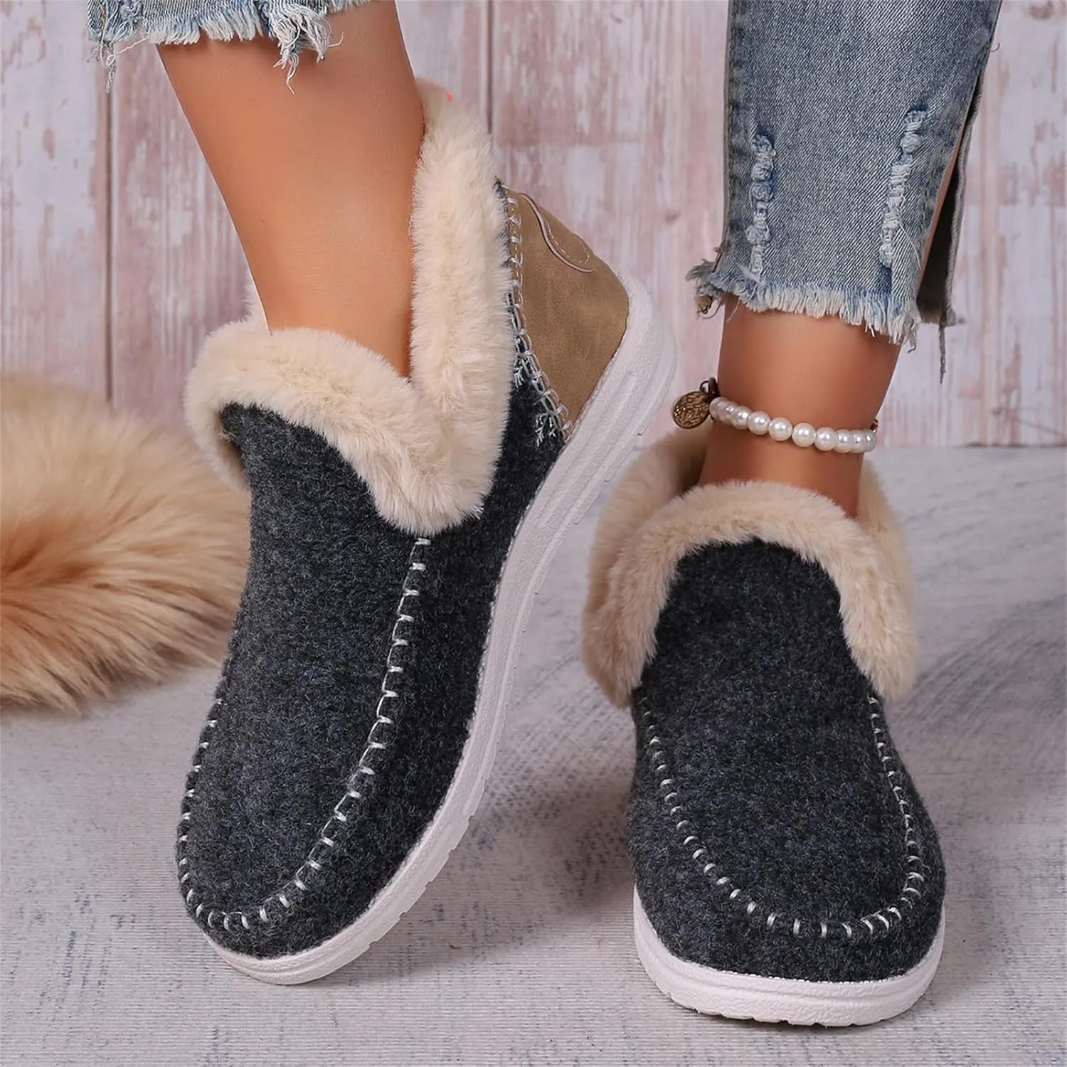 Boots For Women Ankle Booties Dressy Warm Snow Winter Boots Flat Silp On Comfortable Casual Fashion Loafers Shoes