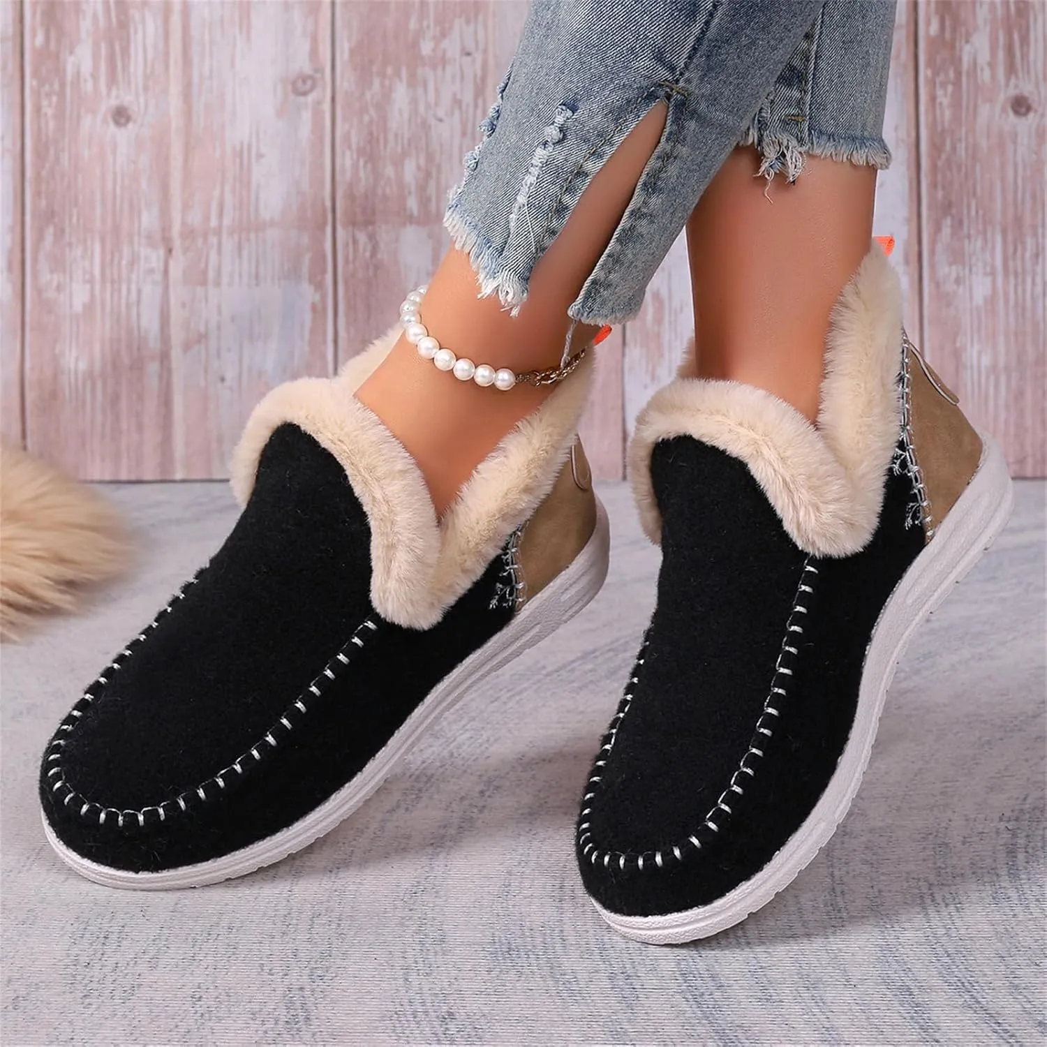 Boots For Women Ankle Booties Dressy Warm Snow Winter Boots Flat Silp On Comfortable Casual Fashion Loafers Shoes