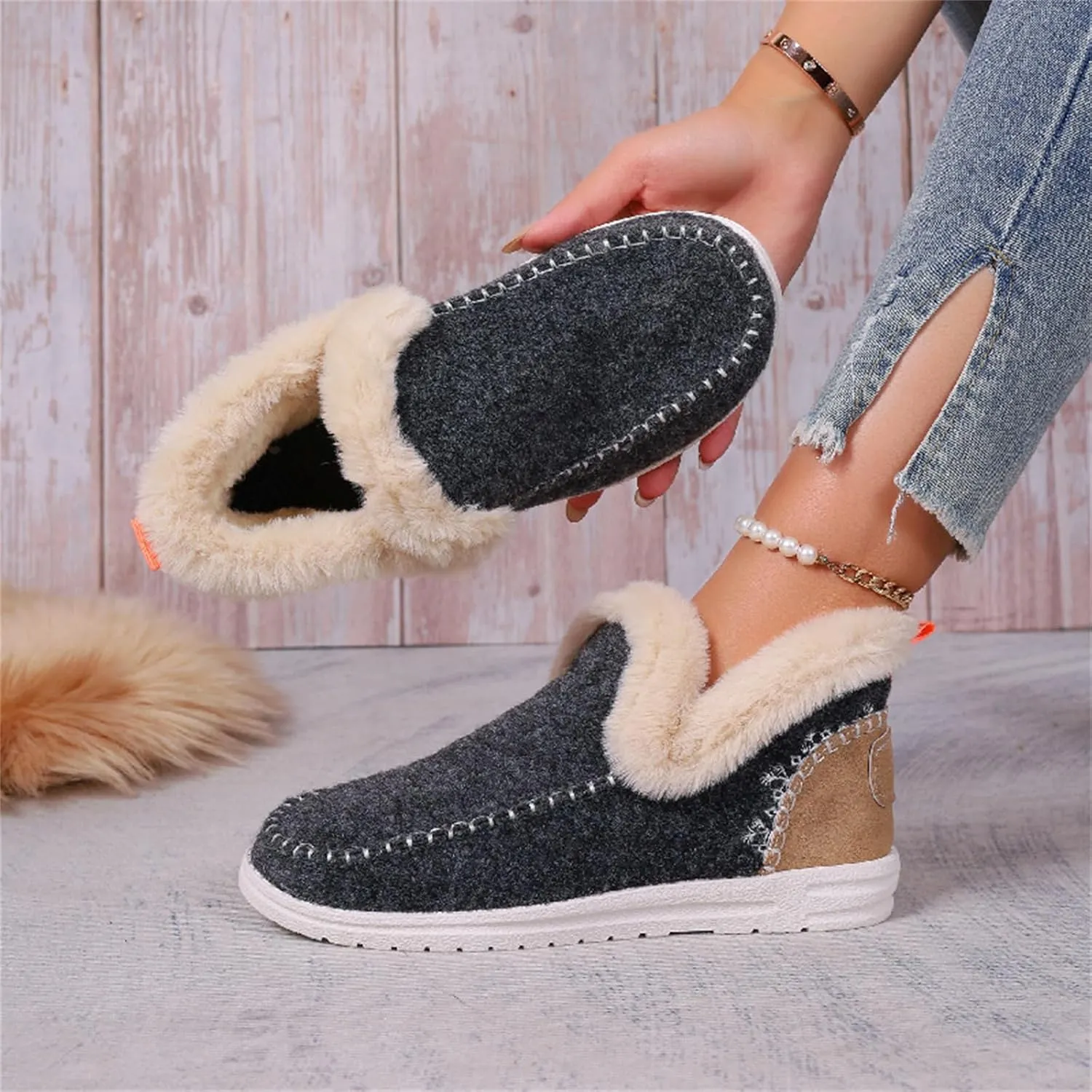 Boots For Women Ankle Booties Dressy Warm Snow Winter Boots Flat Silp On Comfortable Casual Fashion Loafers Shoes