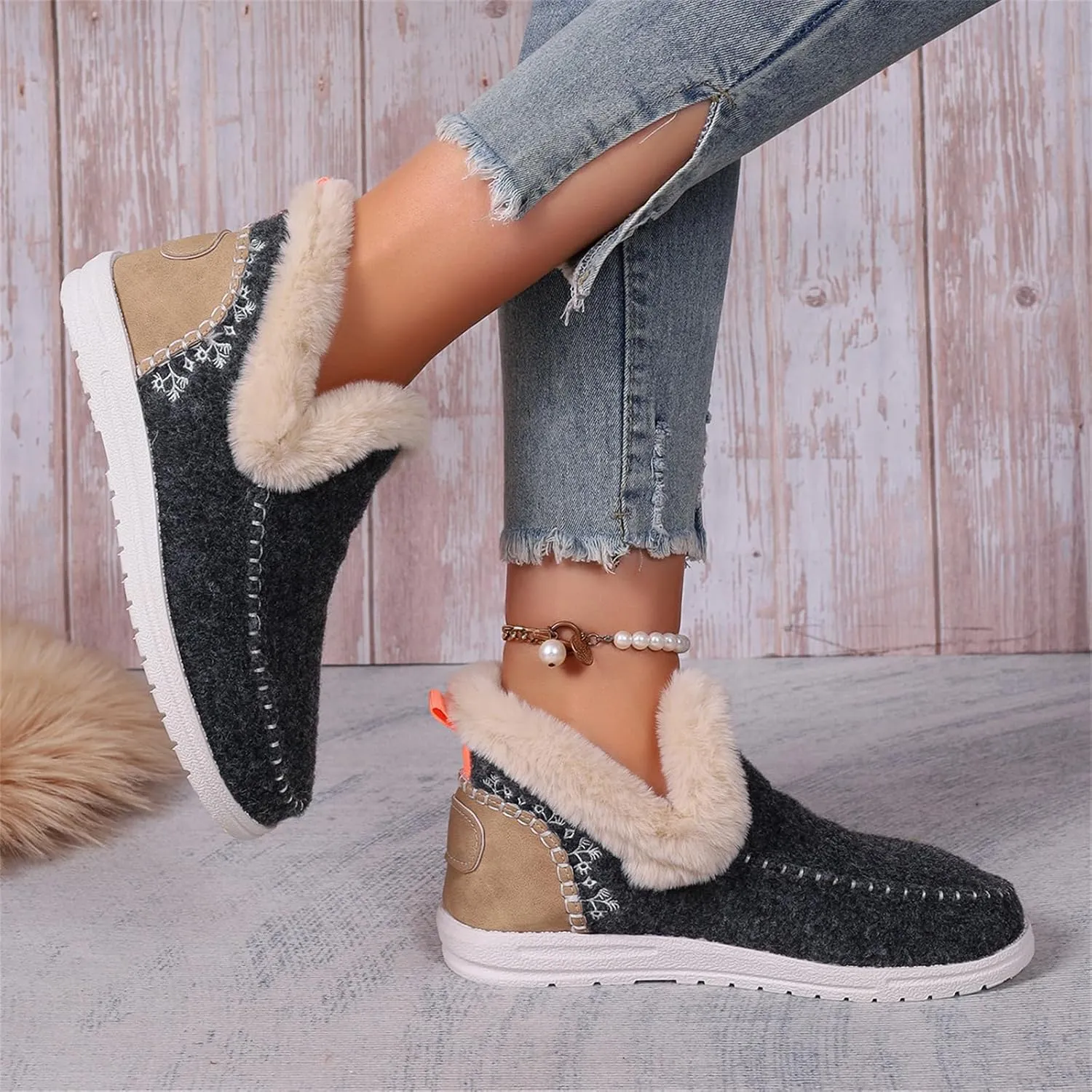 Boots For Women Ankle Booties Dressy Warm Snow Winter Boots Flat Silp On Comfortable Casual Fashion Loafers Shoes