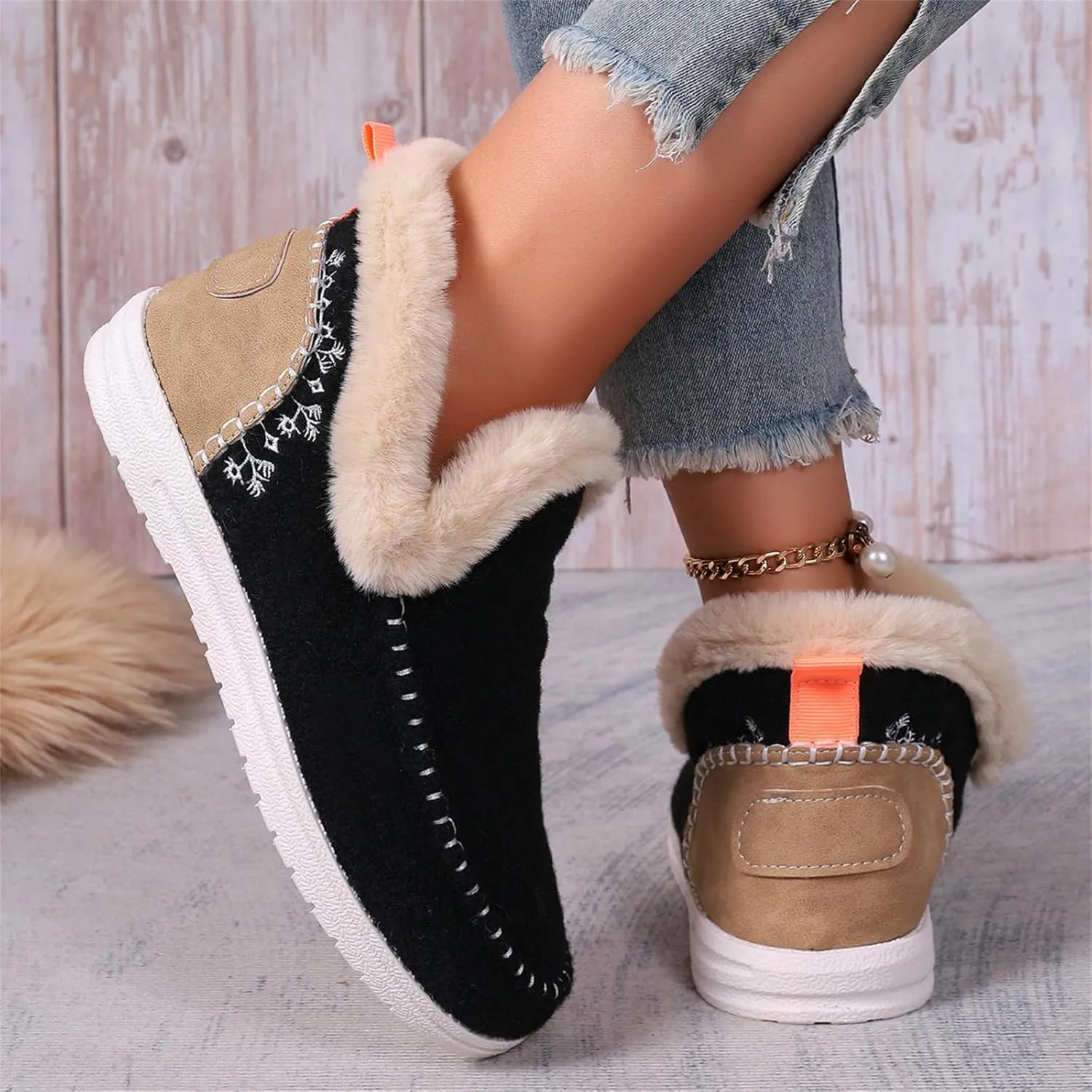 Boots For Women Ankle Booties Dressy Warm Snow Winter Boots Flat Silp On Comfortable Casual Fashion Loafers Shoes