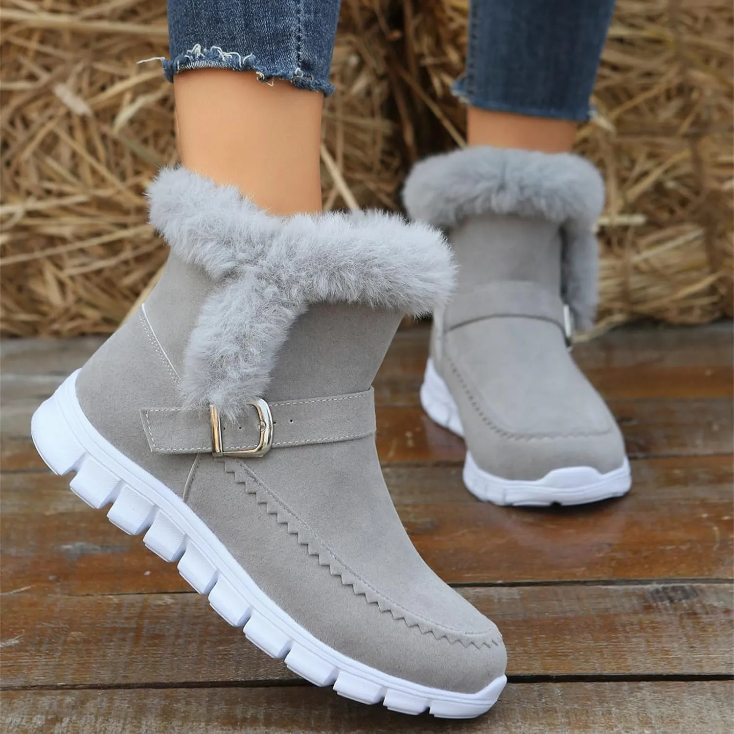Boots For Women Ankle Booties With Fur Lined Warm Snow Winter Boots Comfortable Casual Fashion Trendy Loafers Shoes