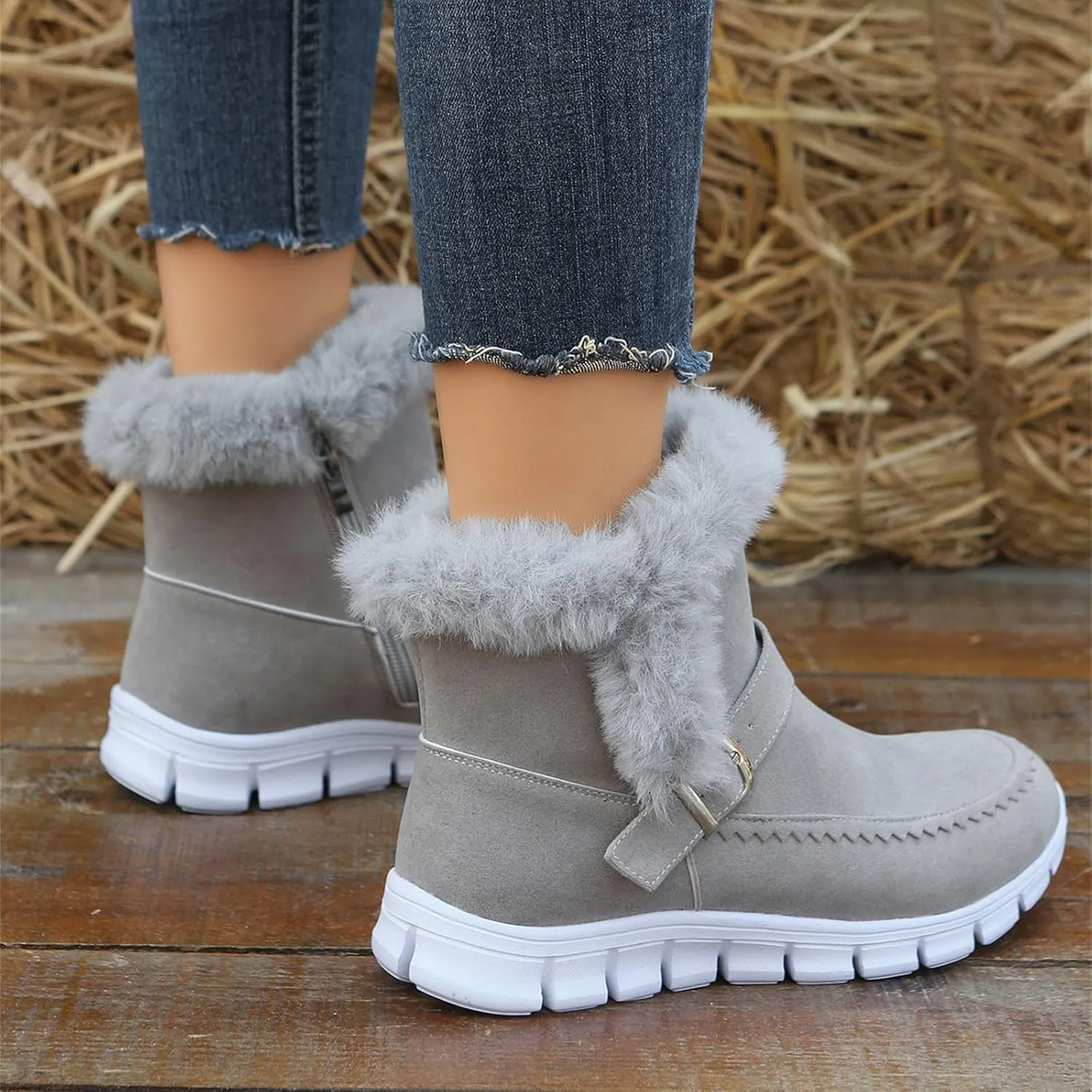 Boots For Women Ankle Booties With Fur Lined Warm Snow Winter Boots Comfortable Casual Fashion Trendy Loafers Shoes