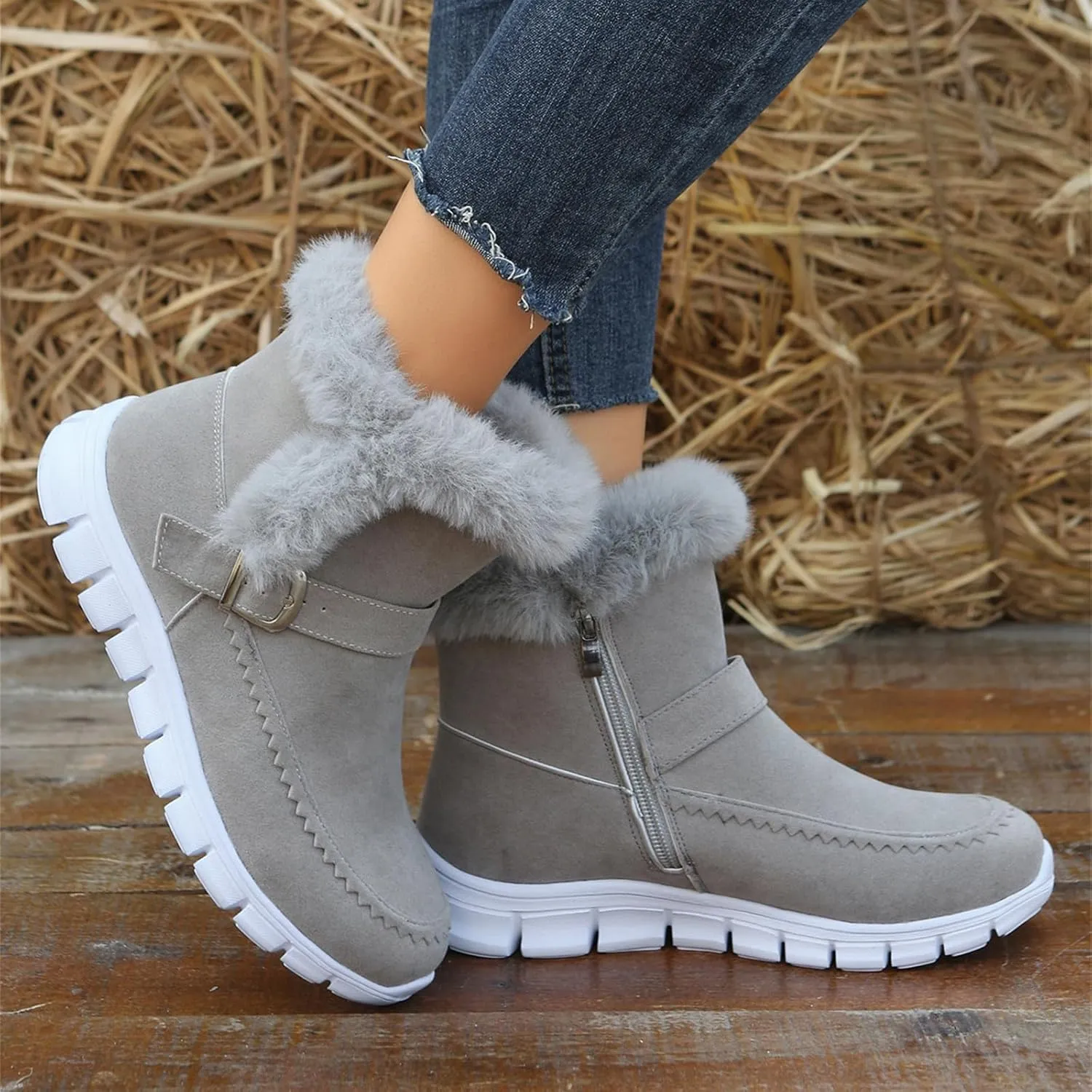 Boots For Women Ankle Booties With Fur Lined Warm Snow Winter Boots Comfortable Casual Fashion Trendy Loafers Shoes