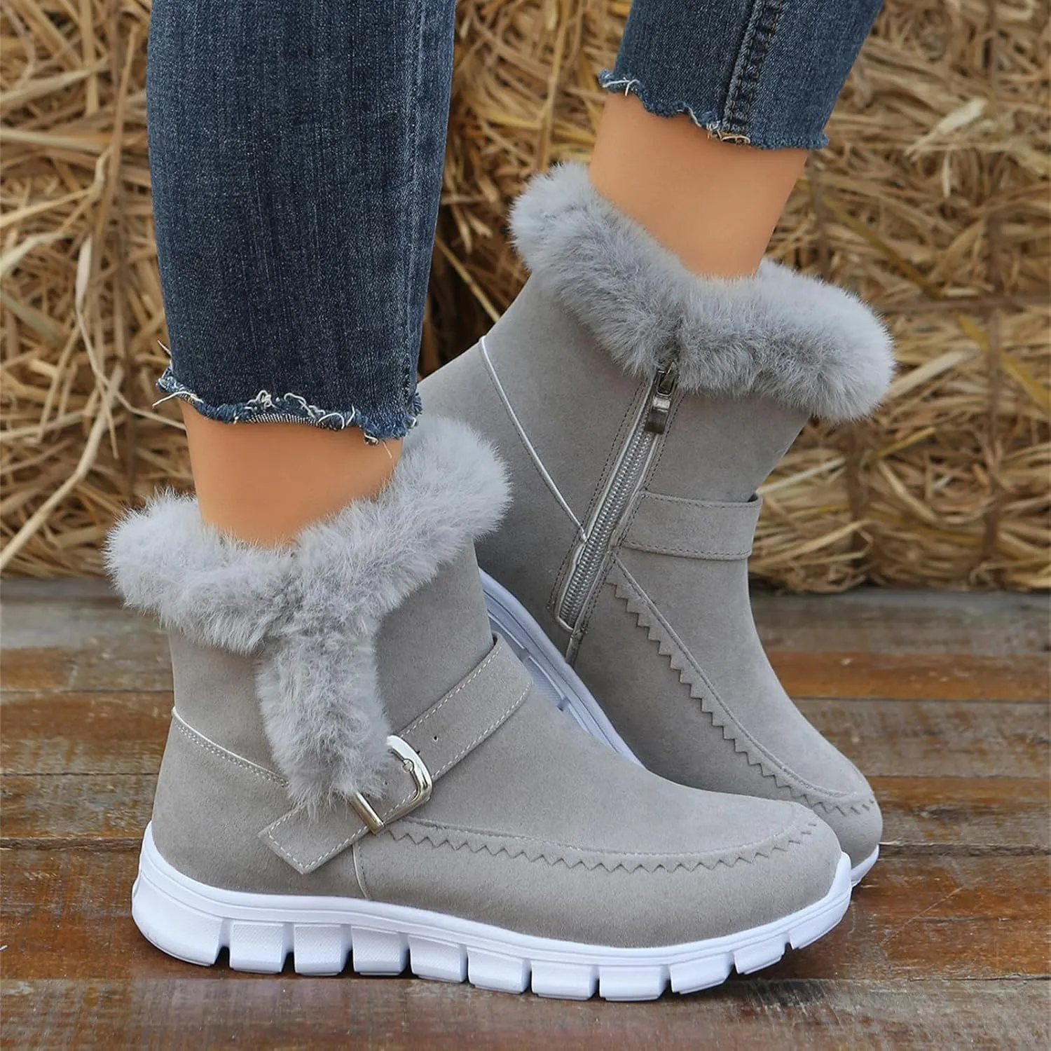 Boots For Women Ankle Booties With Fur Lined Warm Snow Winter Boots Comfortable Casual Fashion Trendy Loafers Shoes