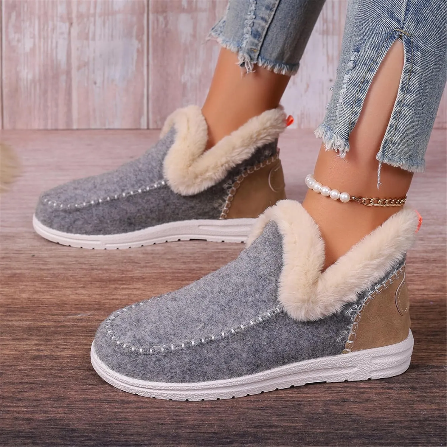 Boots For Women Ankle Booties With Fur Lined Warm Winter Snow Boots Casual Fashion Trendy Comfortable Loafers Shoes