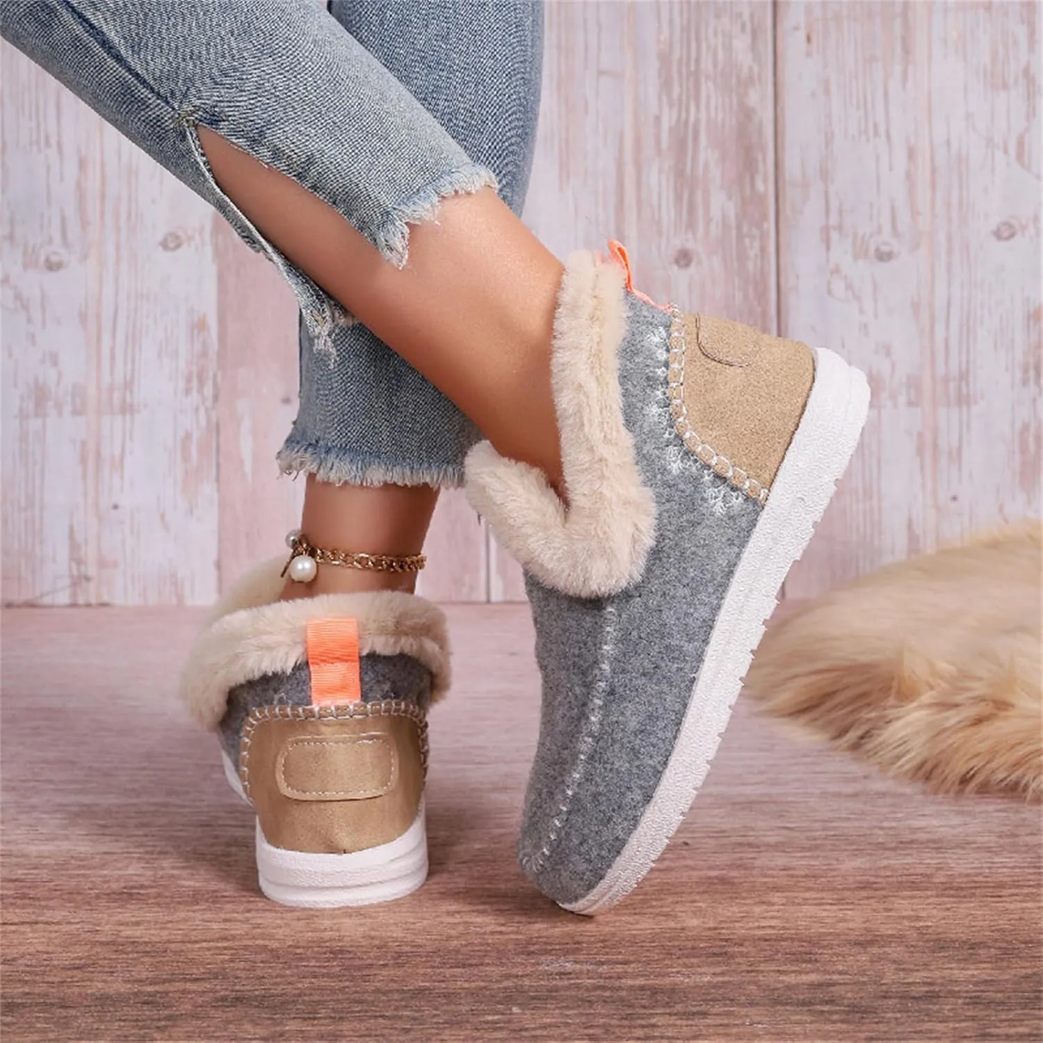 Boots For Women Ankle Booties With Fur Lined Warm Winter Snow Boots Casual Fashion Trendy Comfortable Loafers Shoes