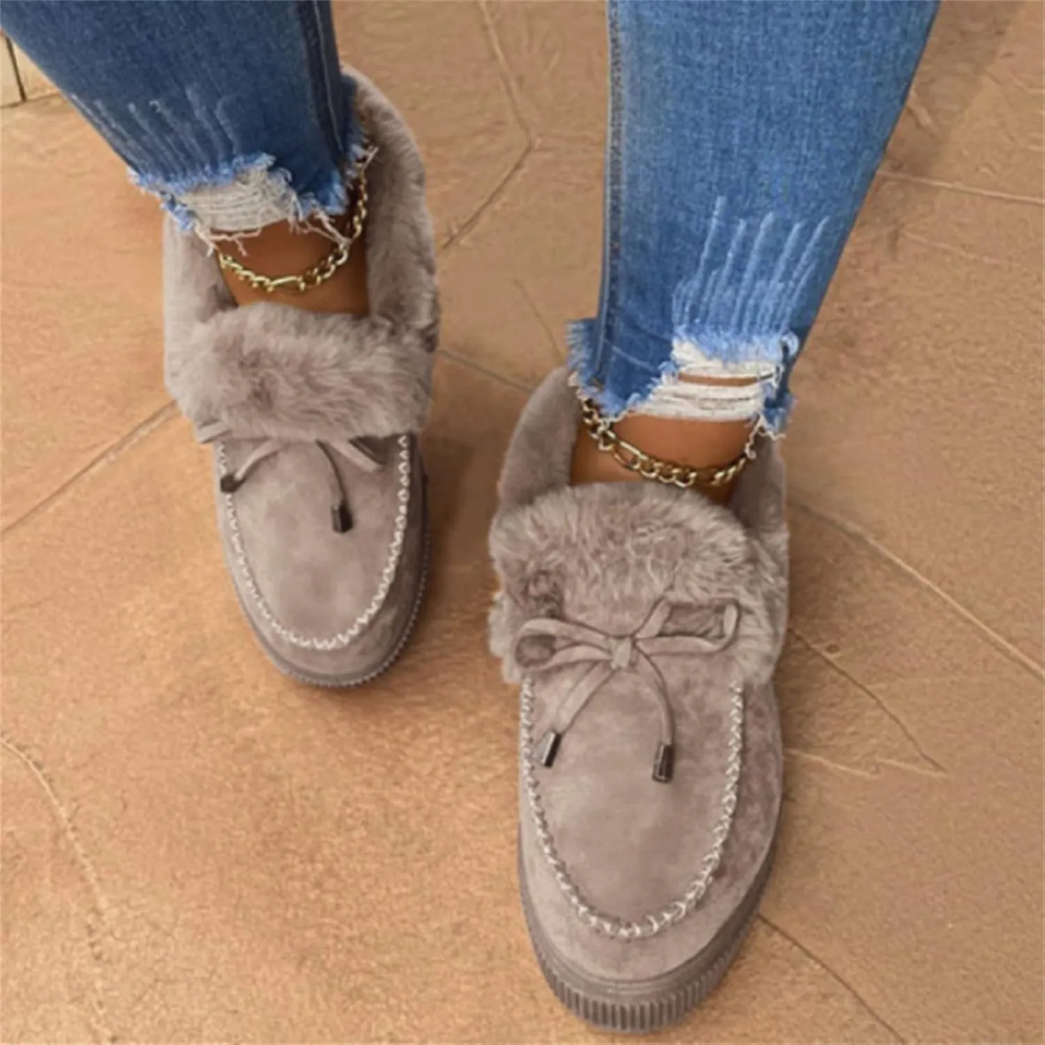 Boots For Women Ankle Booties With Fur Lined Winter Snow Boots Warm Comfortable Non Slip Short Booties Loafers Shoes
