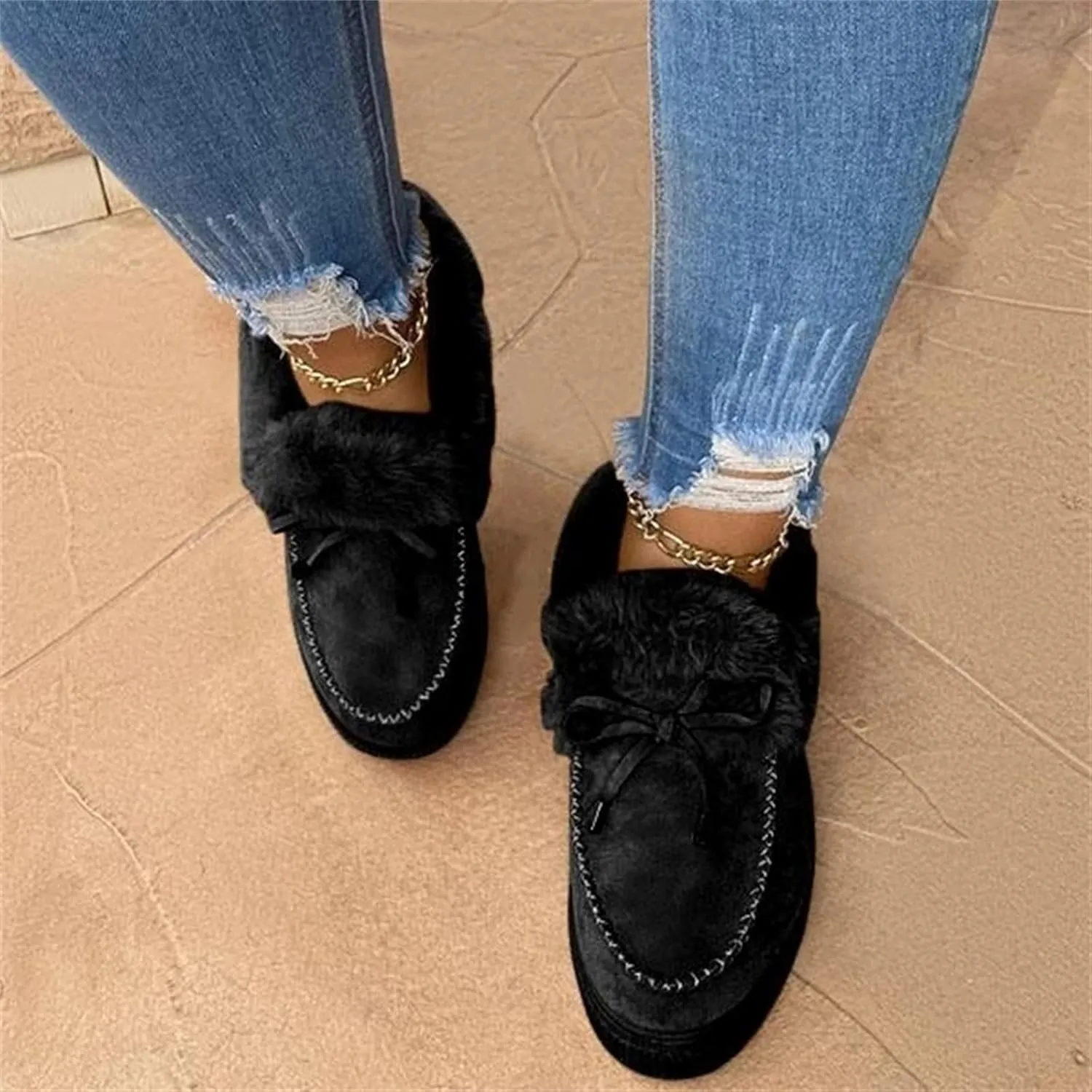 Boots For Women Ankle Booties With Fur Lined Winter Snow Boots Warm Comfortable Non Slip Short Booties Loafers Shoes