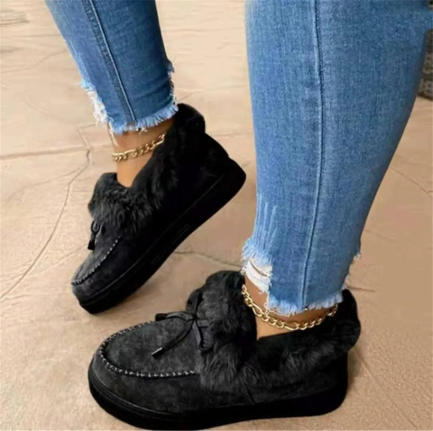 Boots For Women Ankle Booties With Fur Lined Winter Snow Boots Warm Comfortable Non Slip Short Booties Loafers Shoes