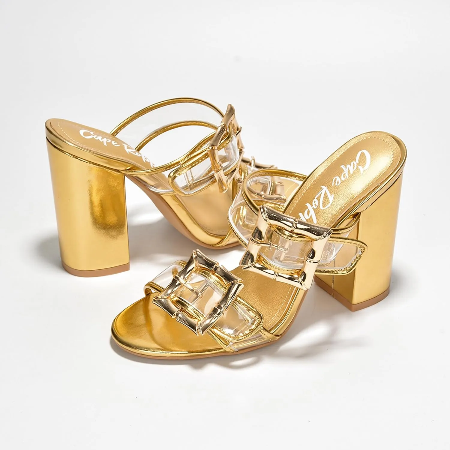 Cape Robbin Prunella Buckle Open Toe High Block Heels (Prunella)