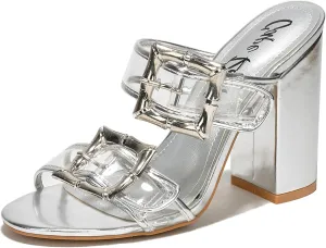 Cape Robbin Prunella Buckle Open Toe High Block Heels (Prunella)