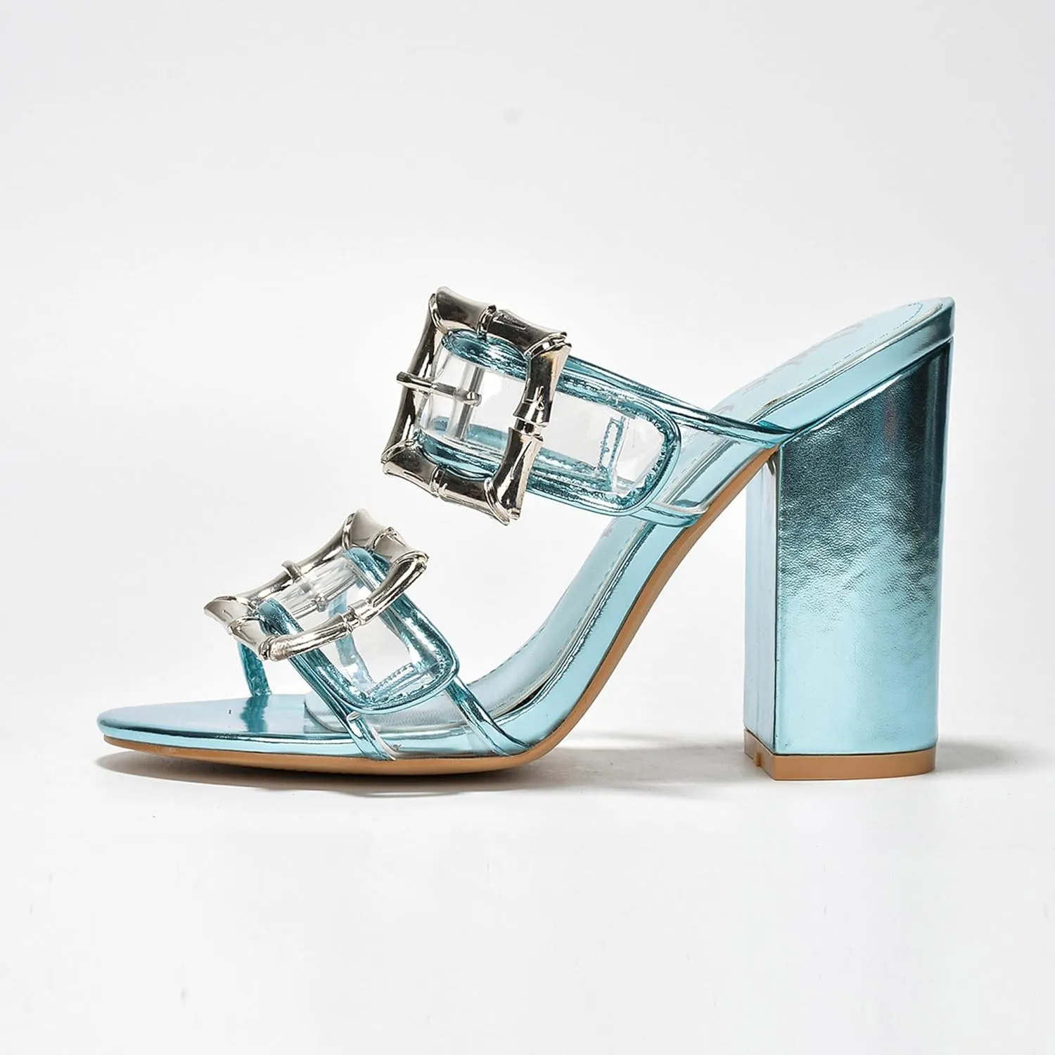 Cape Robbin Prunella Buckle Open Toe High Block Heels (Prunella)