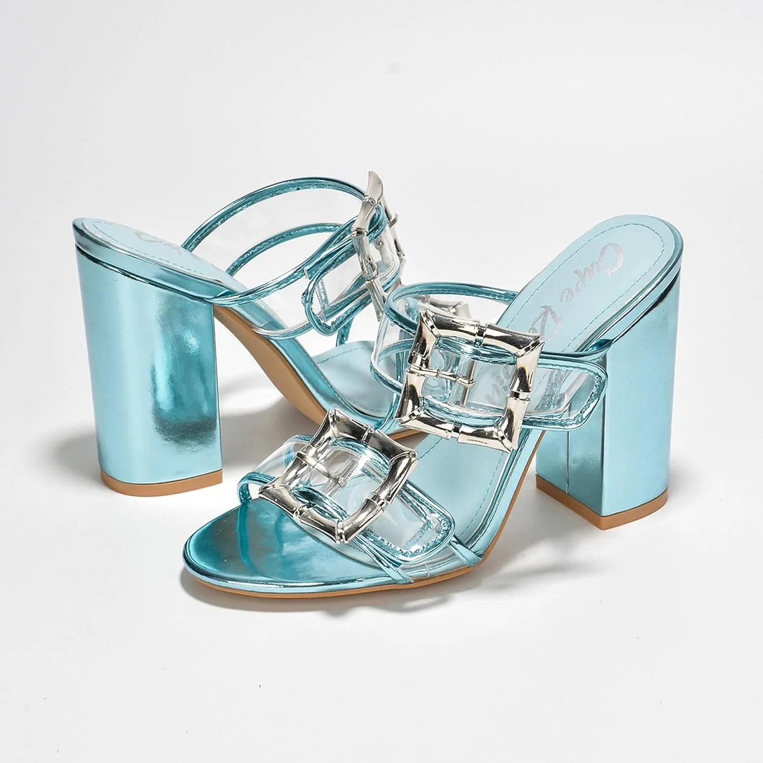 Cape Robbin Prunella Buckle Open Toe High Block Heels (Prunella)