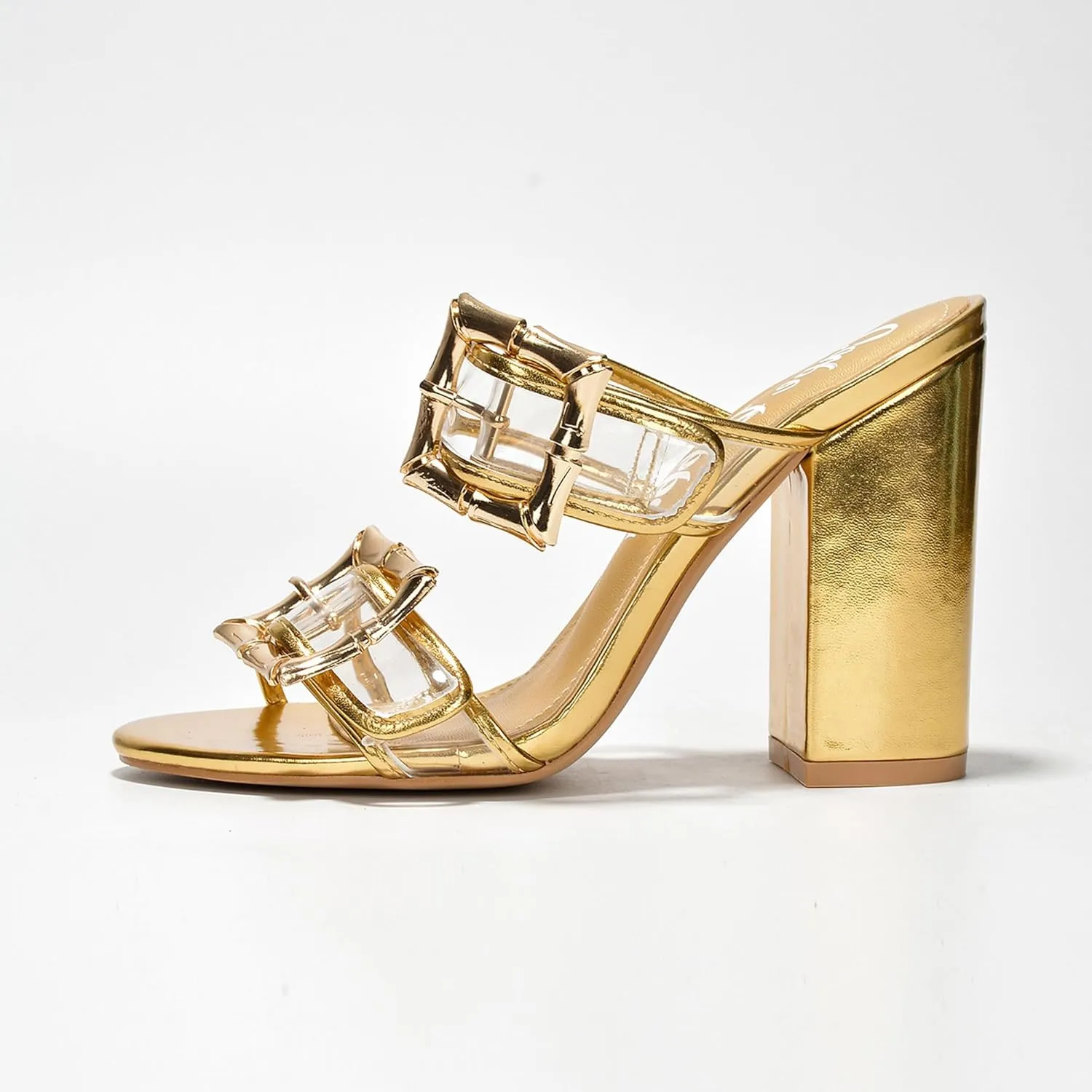 Cape Robbin Prunella Buckle Open Toe High Block Heels (Prunella)