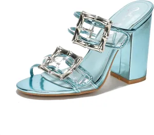 Cape Robbin Prunella Buckle Open Toe High Block Heels (Prunella)